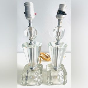VINTAGE CRYSTAL TABLE LAMP BASE x2 solid beautiful NYC Flea Market Find!